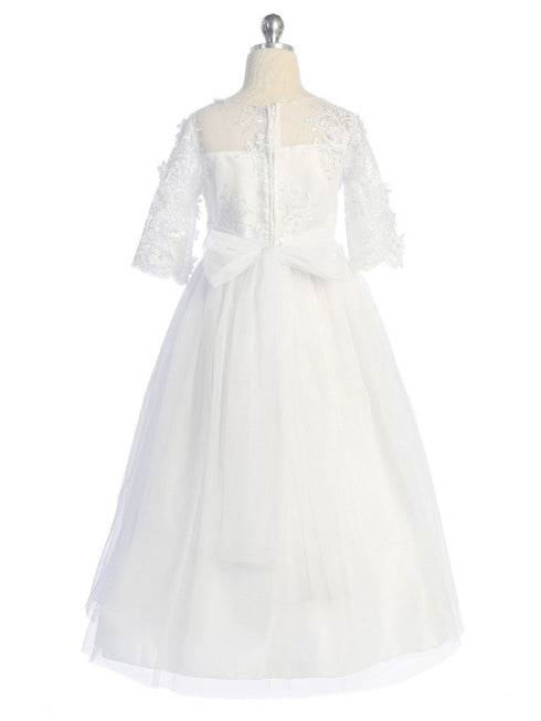 Kids Dream Big Girls White Flower Pearl Lace Illusion Vestido de comunión 6-14